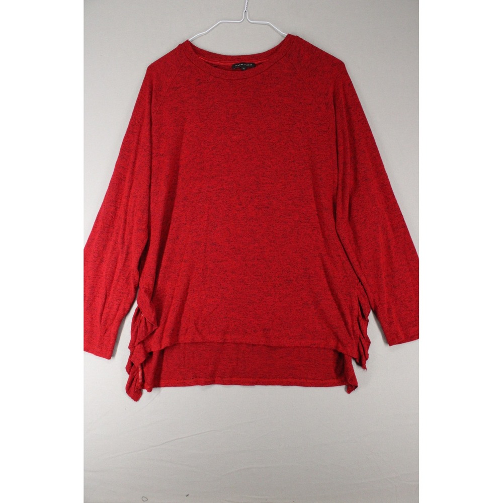 Jeanne Pierre Red Marl Knit Ruffle Side Vent High Low Top XL Classy Preppy